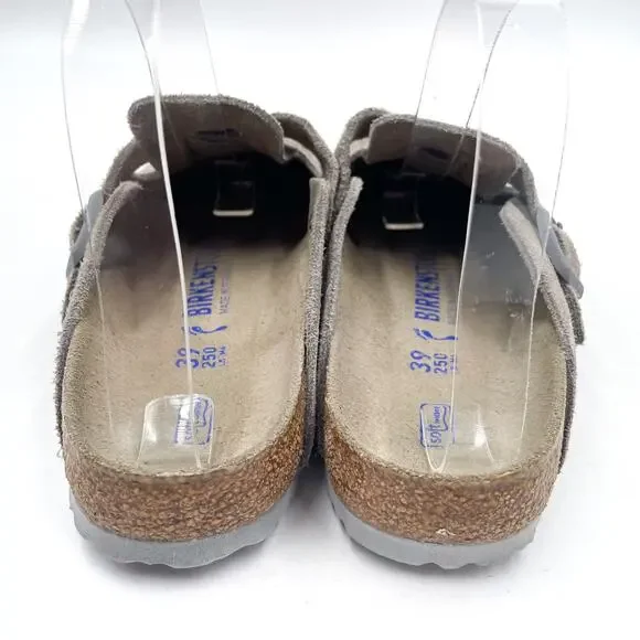 SOLD-Birkenstock Boston Mules Grey Suede Leather Soft Footbed Sz 39 / 8 NARROW - Picture 6 of 8